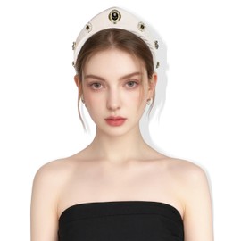 Popizard Crown Headband for Women, White Tiara Headband Queen Princess Wide Hairband with Pearl Comfortable Hair Band