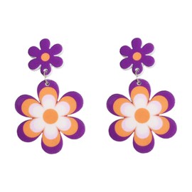 60s 70s Vintage Daisy Flower Earrings for Women Acrylic Retro Disco Hippie Earrings Boho Petal Layered Dangle Drop Earrings Jewelry Birthday Gift-Purple