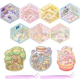 Scettar 10 Sets DIY 3D Sticker Scene, Fun DIY Sticker Therapy Store, Cute Cartoon Scene Stickers, 3D Sticker Scene for Adults and Kids for Relief Stress Pass The Time (with 2 Tweezers