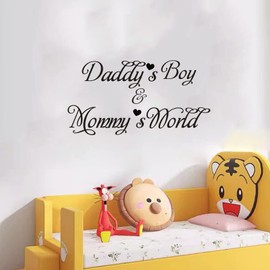 Wall Decals for Boys, Baby Wall Stickers, (Easy to Apply), Wall Decor Vinyl Art Quotes Nursery Bedroom Inspirational Kids Girls Dream Saying Home Positive Family, Daddy's Boy and Mommy's World 21"X11"