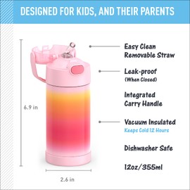 THERMOS - Termo de acero inoxidable Funtainer para niños, con sorbete, aislamiento al vacío y tapa, 355 ml, color rosado degradé