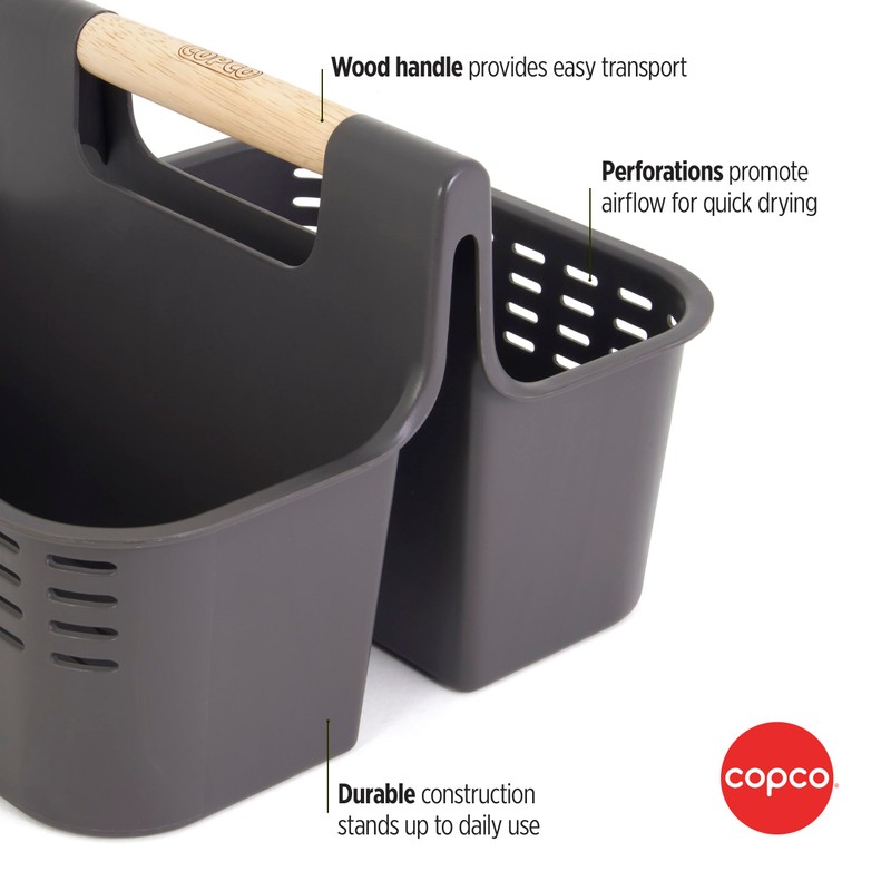 Copco Bath and Cleaning Caddy with Wood Handle, Gray