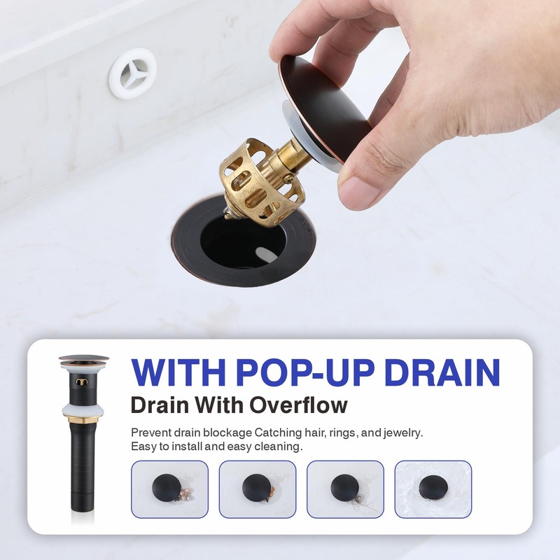 Kablle Bathroom Sink Faucet with Pull Down Sprayer 3 Holes,