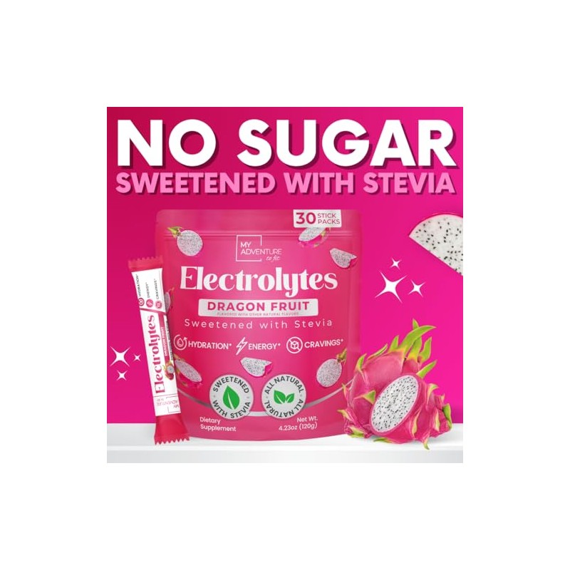 Zero Sugar Dragon Fruit Electrolytes Sticks - Refreshing Hydration -