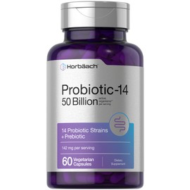 Horbaach Probiotics for Women and Men | 60 Capsules | 14 Probiotic Strains with Prebiotic | 50 Billion Active Organisms | Non-GMO & Gluten Free Supplement