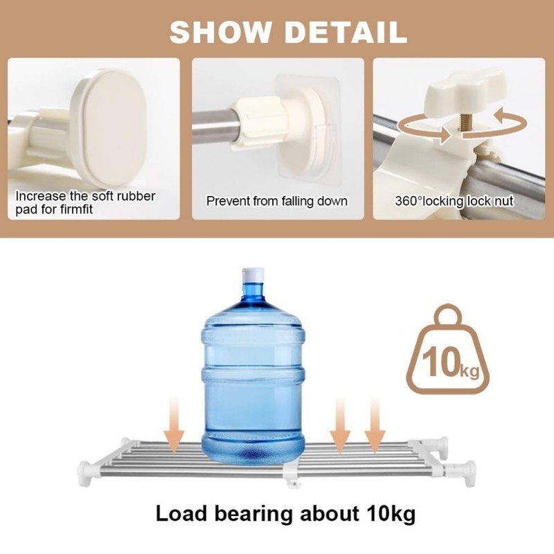 Hershii Tension Shelf Expandable Rod Closet System Heavy Duty Clothes