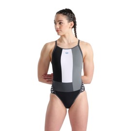 Arena Performance Icons Panel Women's Swimsuit Super Fly Back One Piece MaxLife Training Suit, Black/Asphalt/Ardesia, US Size 34