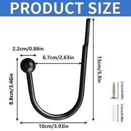 Curtain Holdbacks, 2 Pcs Curtain Tiebacks Wall Mounted, Curtain Holder for Indoor Outdoor, Black
