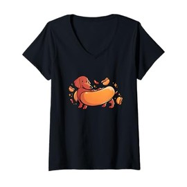 Womens Hot Dog Funny Weiner Dog Cute Costume Dachshund Owner V-Neck T-Shirt