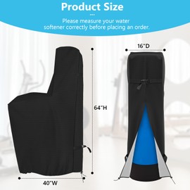 COSHNIBI Water Softener Cover , 420D Heavy Duty Outdoor Water Softener Cover Waterproof Insulated with Split Zipper, All Weather Protection 64" H x 40" W x 16" D - Black