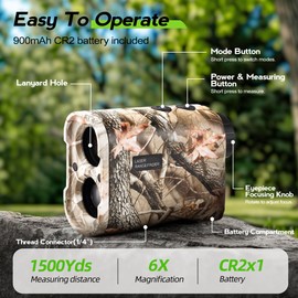 LuyFuitre 1500 Yards Hunting Laser Rangefinder, Rangefinder for Bow Hunting with Angle Compensation, 6X Zoom Golf Range Finder for Shooting, Rangefinder Illuminated for Rifle Hunting, Deer