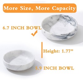 CM CHIC MONDAY 6.7" Large Decorative Bowl, Natural Marble Decorative Bowls for Home Decor, Key Bowl, Candy Bowl, Smudge Bowl, Coffee Tables Centerpiece (White&Grey)