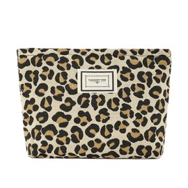 SSKHE Fashion Canvas Leopard Print Makeup Bag Wash Pouch Toiletry Case, Travel Cosmetic Bag with Zipper, Organizer Accessory Storage Device for Women Girls