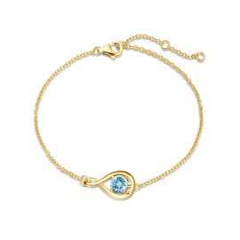 FANCIME Aquamarine Bracelet 925 Sterling Silver Gold Plated Infinity Bracelet Blue Gemstone March Birthstone Fine Jewelry Birthday Valentine‘s Day Gifts for Women Her Mom, Length 6.7"+1.2"