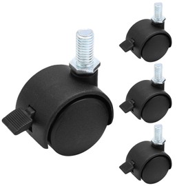 suiwotin 4pcs 1 Inch Swivel Caster Wheels, M8 Threaded Stem Caster Wheels with Brake, Heavy Duty Casters, Black Nylon Wheel Replacement for Furniture, Table, Cabinet, Shelf