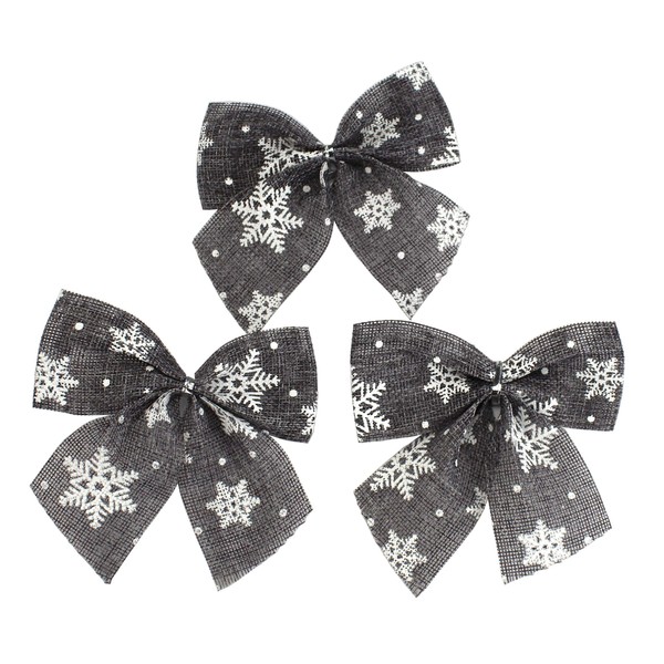 DARO DEKO Jute Bow M in Grey with Snowflakes -