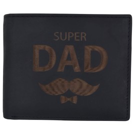Super Dad Mens RFID Blocking Leather Bifold Wallet Father's Day gift (Black)