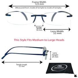 proSPORT Reading Glasses +2.50 Blue Frame Rimless Full Lens Reader Ultra Lightweight Flexible Men Women