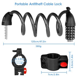 Bicycle Lock with Combination Code 120 cm / 12 mm Bicycle Lock Cable Lock Security Level Very High with 5 Digit Code Combination Anti-Theft Combination Lock Bicycle Lock Cable