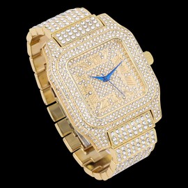 Charles Raymond Bling-ed Out Biggie Square Hip Hop Iced Out Watch You Will Hypnotize in a Crystal Watch - 0513Sq, Gold, 8 inches, 0513Sq (Gold)