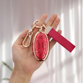 Seedwee for Hyundai 7 Buttons key fob cover, Soft TPU Keys Protector Bling Key Fob Keychain for Hyundai Ioniq 6 Santa Fe, Grandeur, KONA, Elantra - 2022-2025, Gold Red