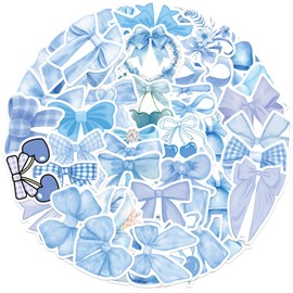Blue Bow Stickers 50 Pack Laptop Stickers,Bowknot Stickers for Water Bottles Skateboard Scrapbook Bike Computer,Phone,-Graffiti Stickers Pack for Teens Girls Kids