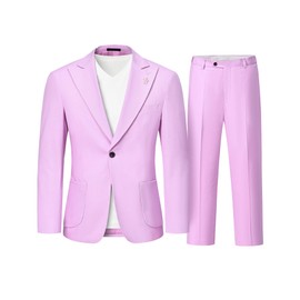 Hihawk Linen Suit for Men, 2 Pieces Casual Blazer and Pants, Summer Beach Wedding Suit Groomsmen Prom Tuxedo Light Purple