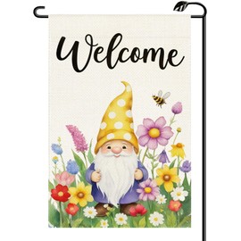Spring Floral Gnome Welcome Garden Flag 12x18 Inch Vertical Double Sided Flower Butterfly Small Flags Farmhouse Outside Decoration For Yard (ONLY FLAG) CJ52
