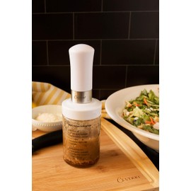 Original Salad Dressing Shaker: Borosilicate Glass Bottle with Mixer Insert, Leak-Proof Salad Dressing Blender and Dispenser with Measurements + Recipes, Reusable Vinaigrette Cruet