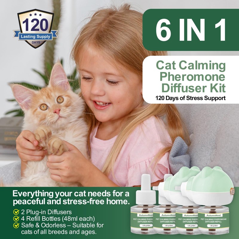 Cat Calming Diffuser Kit with 2 Plug-in & 4 Refills,