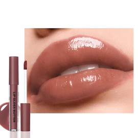 Brown Nourishing Lip Gloss, Long Wear Hydration Mini Liquid Lipstick Makeup, Moisturizing High Shine Nude Lip Glow Oil Fresh Lightweight Glossy Plumping Lip Gloss for Women (04#, 0.085fl oz)