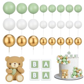 Halinuia 26 Stück Mini Tortendeko Kugeln mit Süß Bären Kuchendekoration, BABY-Buchstabe Topper Schaumstoff Ball Perlenkugel Torten Deko für Babyparty, Geburtstag,Gender Reveal Partyzubehör(Grün)