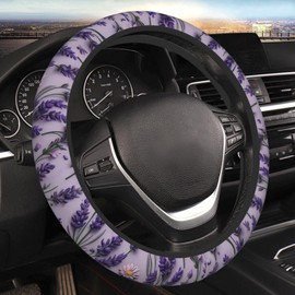 SAKTEPLE Car Steering Wheel Cover with Anti-Slip Lining, Universal 15 inch Wheel Cover, Fashion Car Interior Accessories for Women Men - Purple Lavender Flower