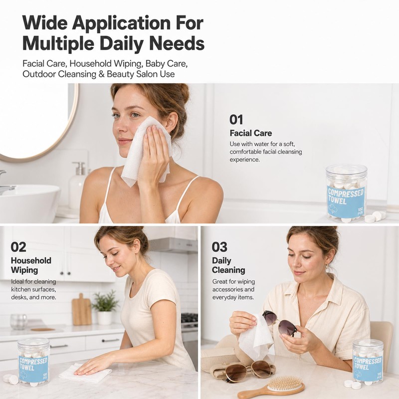 ColdCool Compressed Face Towels, 100 Count Disposable Cotton Coin Tissues