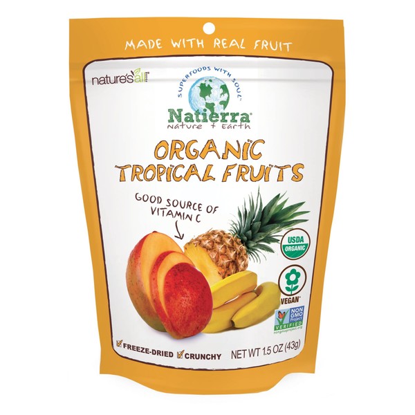 NATIERRA Nature's All Foods Organic Freeze-Dried Tropical Fruits | Non-GMO & Vegan | 1.5 Ounce