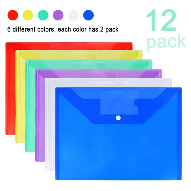Cozlly Pack of 12 A4 Document Wallets, 12 Coloured Document