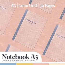 eCao Hakua A5 Waterproof Notebook, Eco-Friendly Water-Resistant Journal, 32 Pages of 5mm Square Paper, Ideal for Hiking Journal, Camping, and Outdoor Use, Travelers Notebook (Pink)