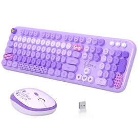 Wireless Keyboard and Mouse,MOFII Full-Size Cute Colorful Keyboard and Mouse Retro Typewriter Ergonomic Keyboard soft  keyboard computer keyboard:_Purple