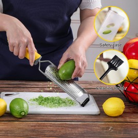 Dulcicasa Classic Zester and Grater - Professional Kitchen Lemon Zester for Lime, Cheese, Garlic, Ginger, Chocolate, Vegetables, Fruits, Dishwasher Safe (Wide)