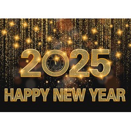 SJOLOON 2025 Happy New Year Backdrop Gold Glitter Backdrop for New Year Party Decoration Family Gathering 12732 (7x5FT)