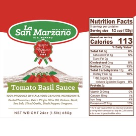 La San Marzano Tomato Basil Sauce, 24 oz, Pasta Sauce Made in Italy, All Purpose Tomato Premium Quality, All Natural, Mediterranean Diet, Non GMO, Vegan, Gluten Free