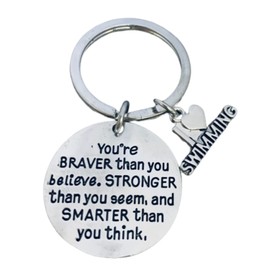 Swim Keychain, Inspirational You’re Braver than you Believe, Stronger than you Seem & Smarter You Think Jewelry, Swimming Gifts For Swimmers, Swim Team