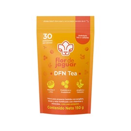 FLOR DE JAGUAR | DFN Tea 150g | Bebida en polvo sin azúcares añadidas con Cúrcuma + Jengibre + Probióticos + Vitaminas C y Zinc | Cuida y mejora tus defensas, contiene vitaminas y minerales | Sabor jengibre, miel y limón | Ideal para niños y adultos