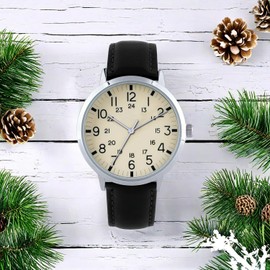 NUOVO Men's Watch Classic Black Leather Strap Simple Men's Analogue Quartz Watch Men's Watch Fashionable Casual Watch, beige, Classic