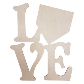 Unfinished Wooden Word, Love Home Plate Connected, Unfinished Baseball Decor, Baseball Home Plate Wall Decor, Wooden Baseball Home Plate Word (10" x 8.2 x 1/4")