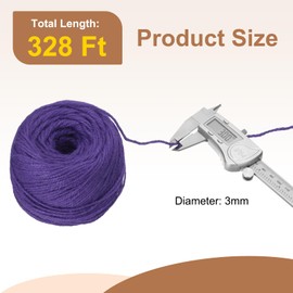 uxcell 328 Feet Natural Jute Twine String,3mm Thin Garden Twine Rope Colored Plant String Cord for DIY Art Crafts Gift Wrapping Decoration Packing Gardening Plant Hanger,Purple