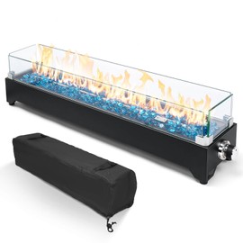 GRISUN 36" Table Top Propane Fire Pit, 50000 BTU Tabletop Gas Fire Pit, Tabletop Firepit for Patio, Outdoor Portable Fireplace, Rectangular Fire Bowl with Glass Wind Guard, Glass Beads & Cover