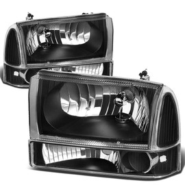 DNA MOTORING Headlight Assembly (Driver & Passenger Side) Compatible With Ford Excursion 00-04/F250 / F350 / F450 / F550 SD 99-04,HL-OH-F99SD4P-BK-CL1