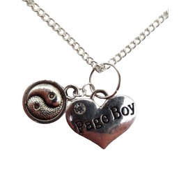 Silver Plated Necklace Page Boy Heart Gem Charm Yin Yang