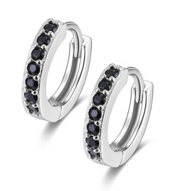 Top Upper Ear Cartilage Earrings Hoops Hinged Clicker 925 Sterling Silver Small Tiny Huggie Hooped Earrings Sleeper 11mm Black